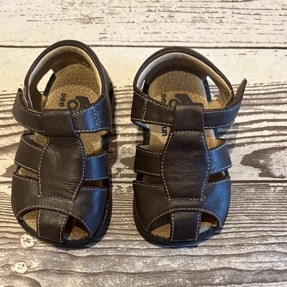 See Kai Run Brown Closed-Toe Fisherman Sandals for Kids